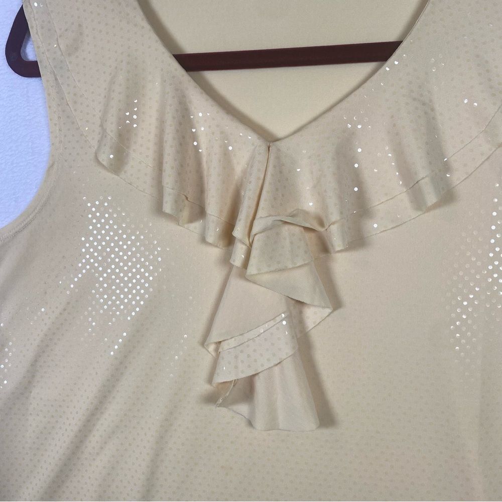 Susan Graver Bright Yellow Sleeveless Ruffle Neck Top Size Medium - Picture 5 of 8